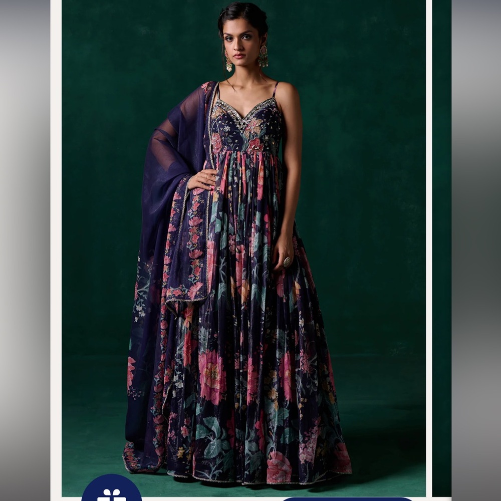 Lashkaraa navy floral anarkali - like new!